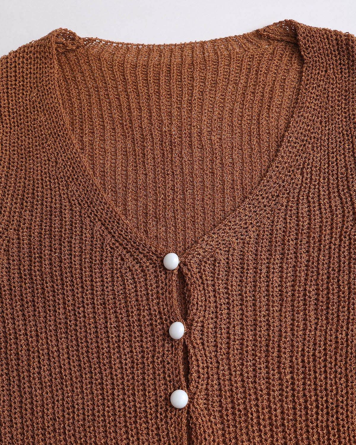 Brown V Neck Knit Cardigan