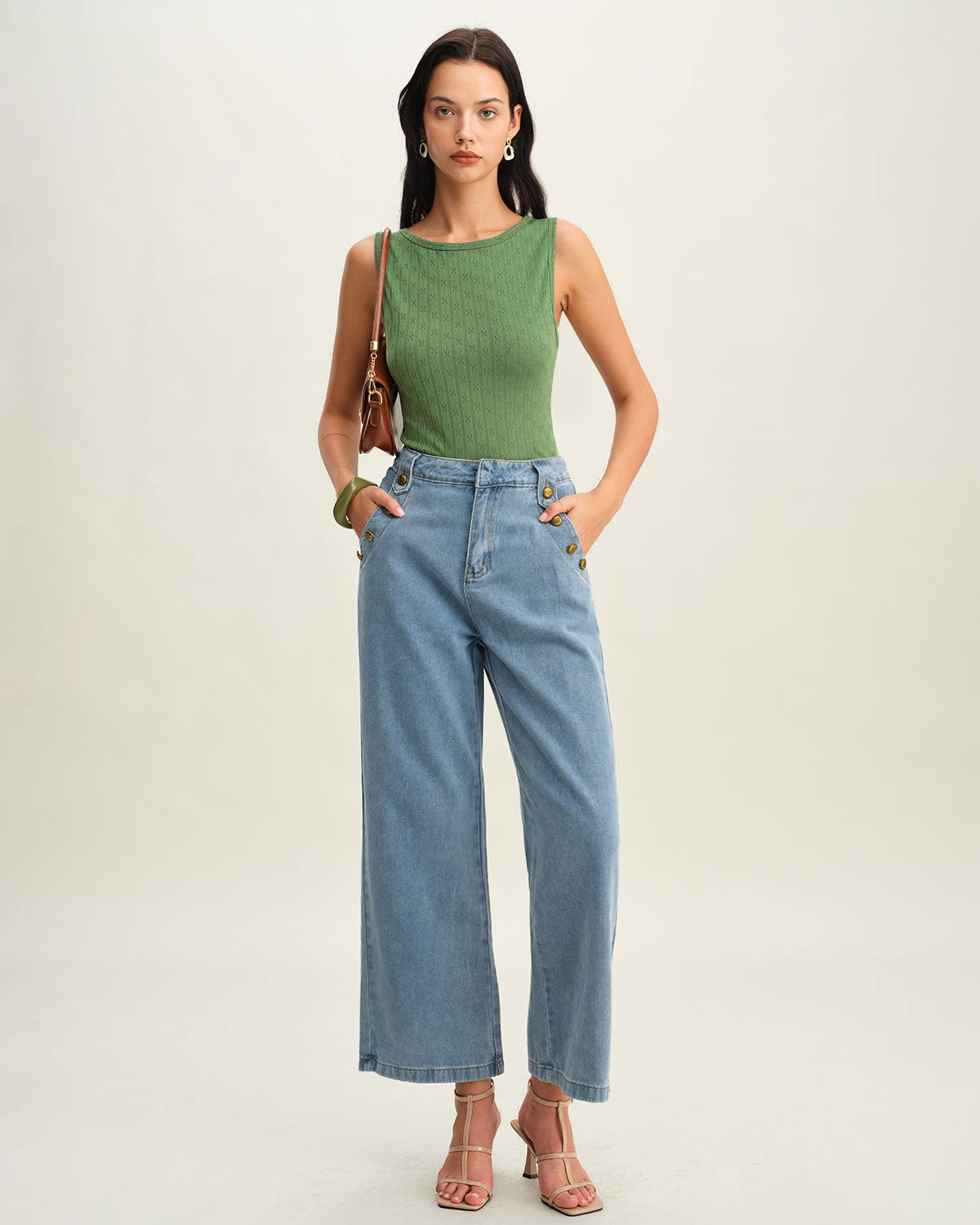 Green Boat Neck Knit Tank Top