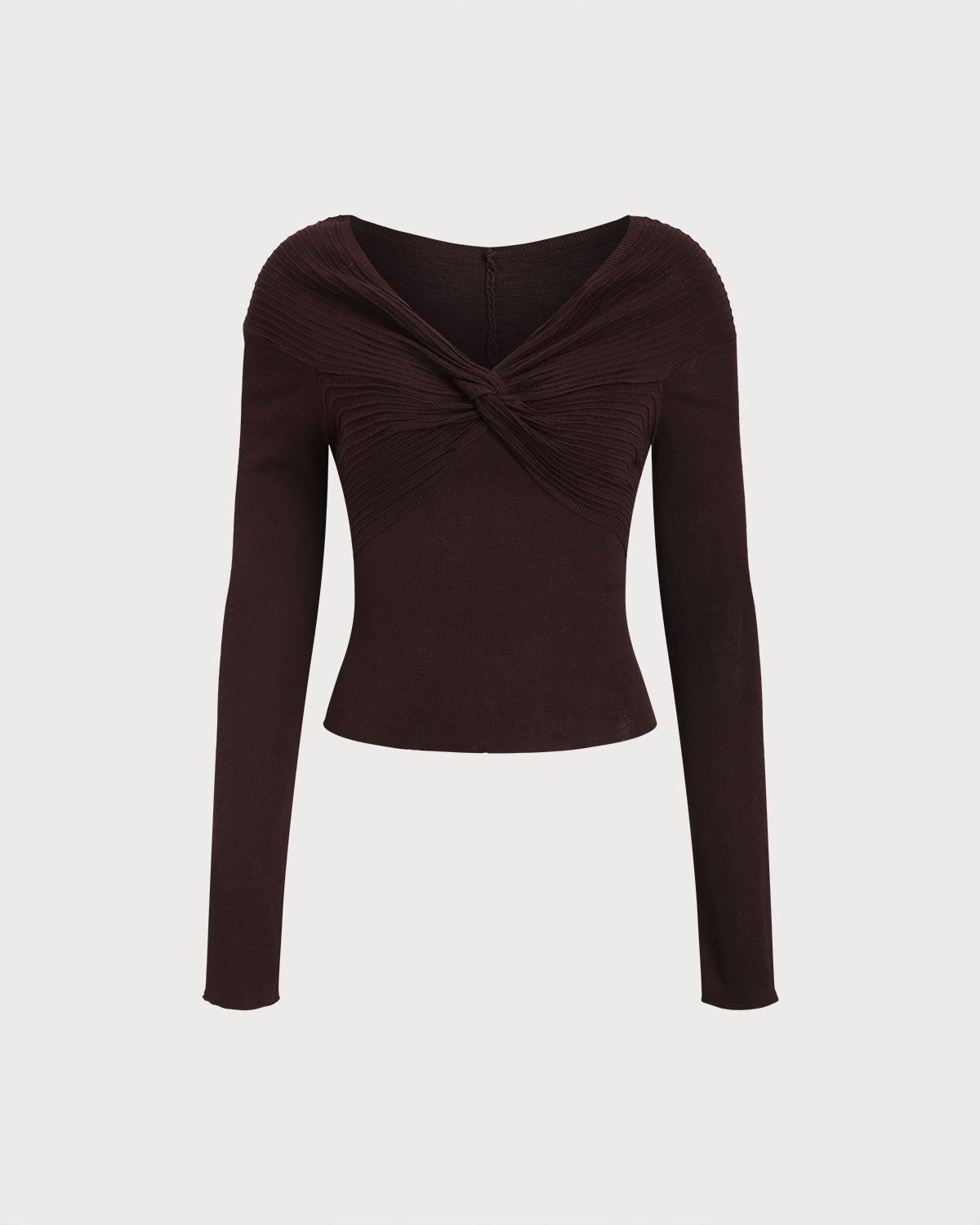 Coffee V Neck Twisted Knit Tee