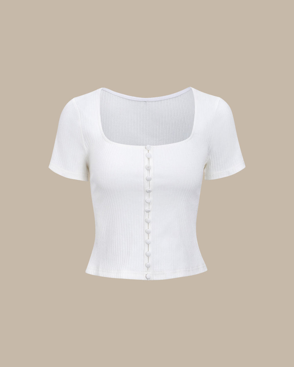 White Square Neck Ribbed Knit Tee