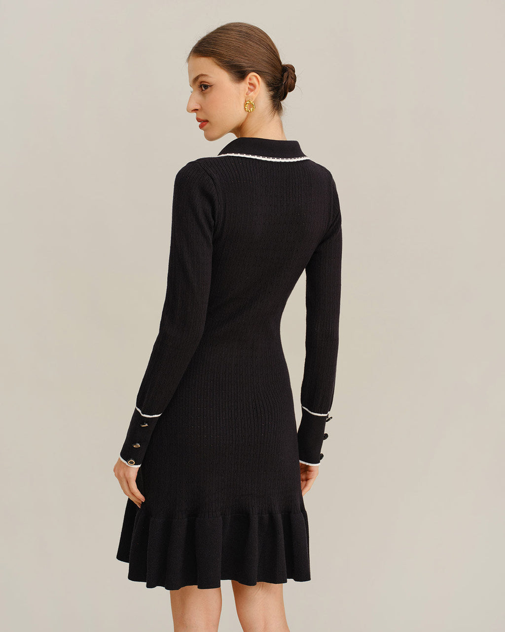Black Contrasting Bodycon Button Sweater Dress