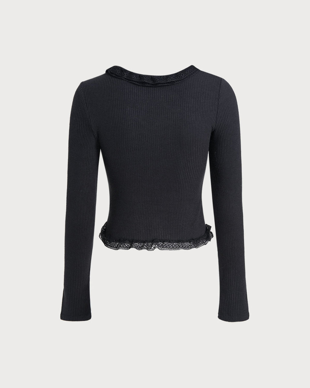 Black Round Neck Ribbed Knit Cardigan