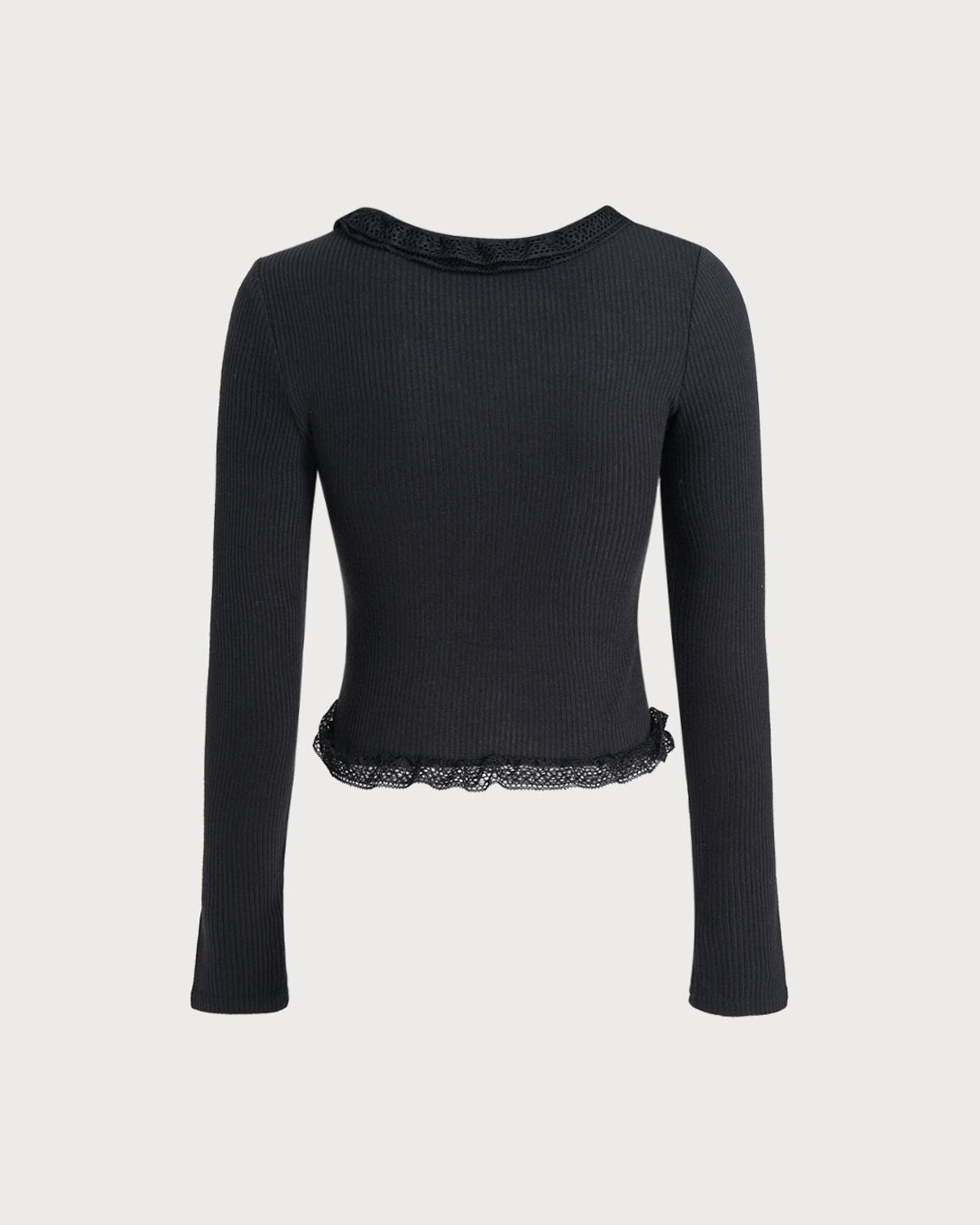 Black Round Neck Ribbed Knit Cardigan