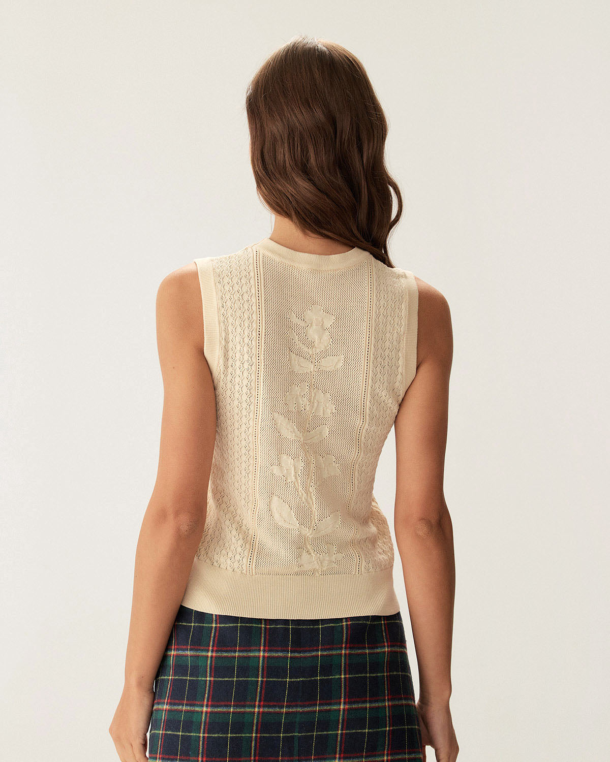 Beige Crew Neck Knit Tank Top
