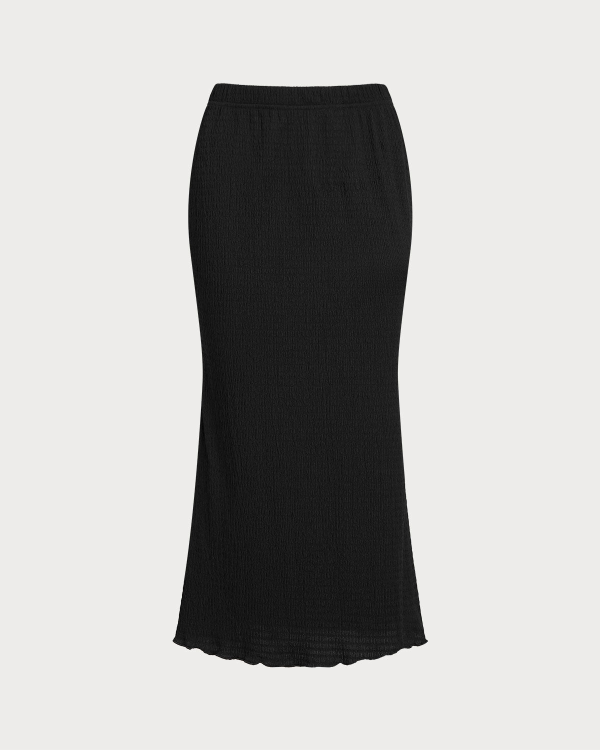 Black Knit Elastic Waist Mermaid Midi Skirt