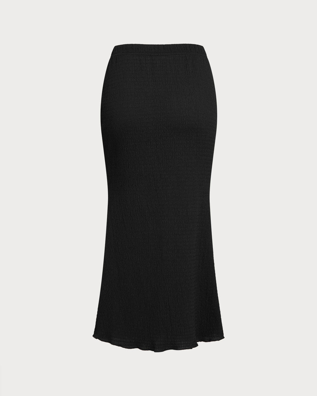 Black Knit Elastic Waist Mermaid Midi Skirt