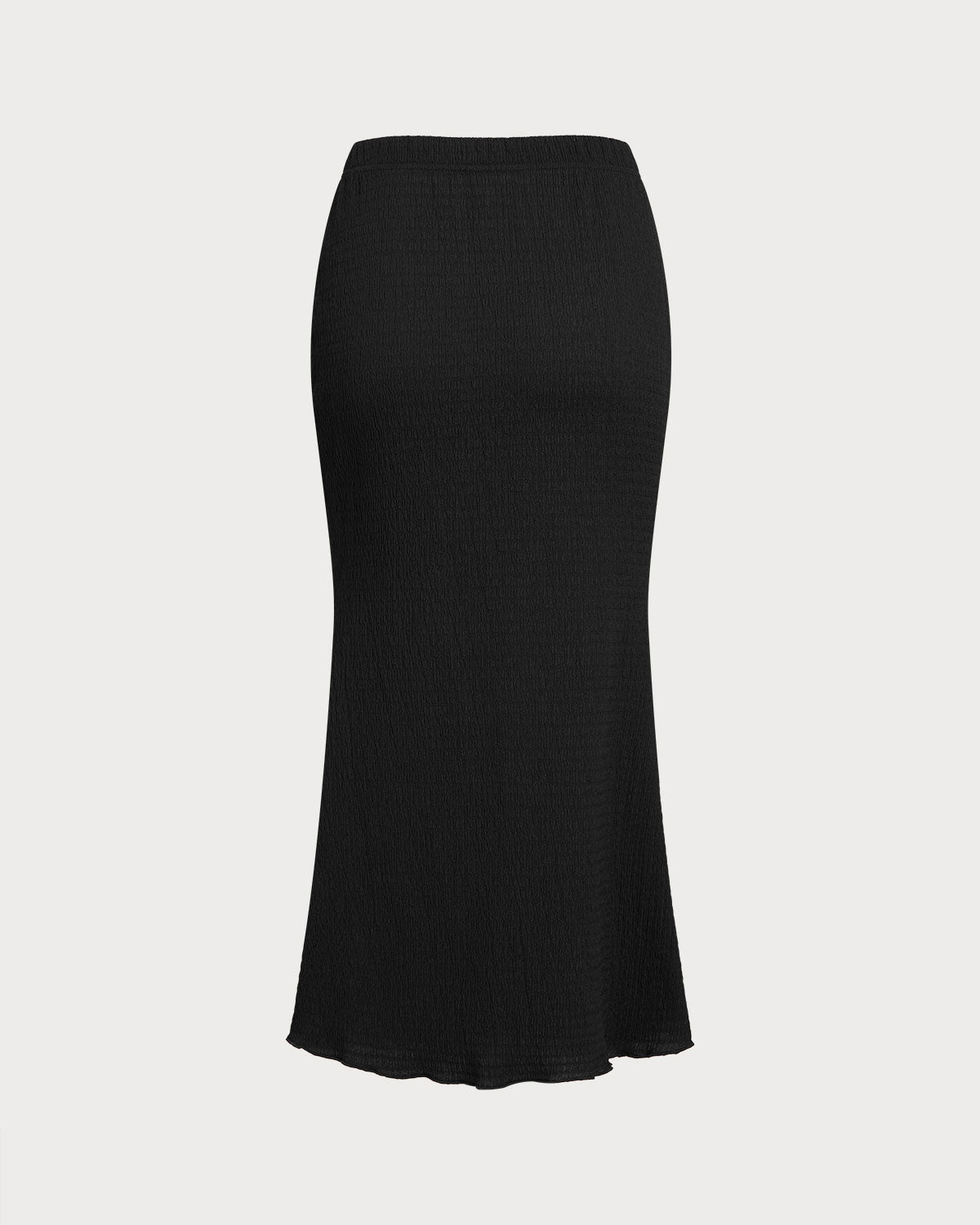 Black Knit Elastic Waist Mermaid Midi Skirt