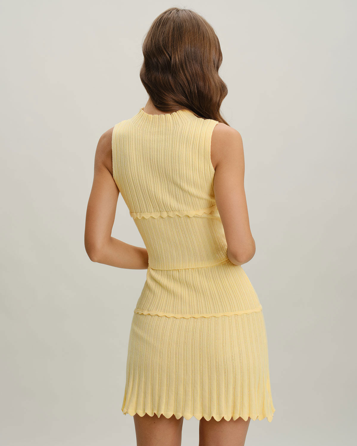 Yellow Elastic Waist Skirt Two-Piece Suit