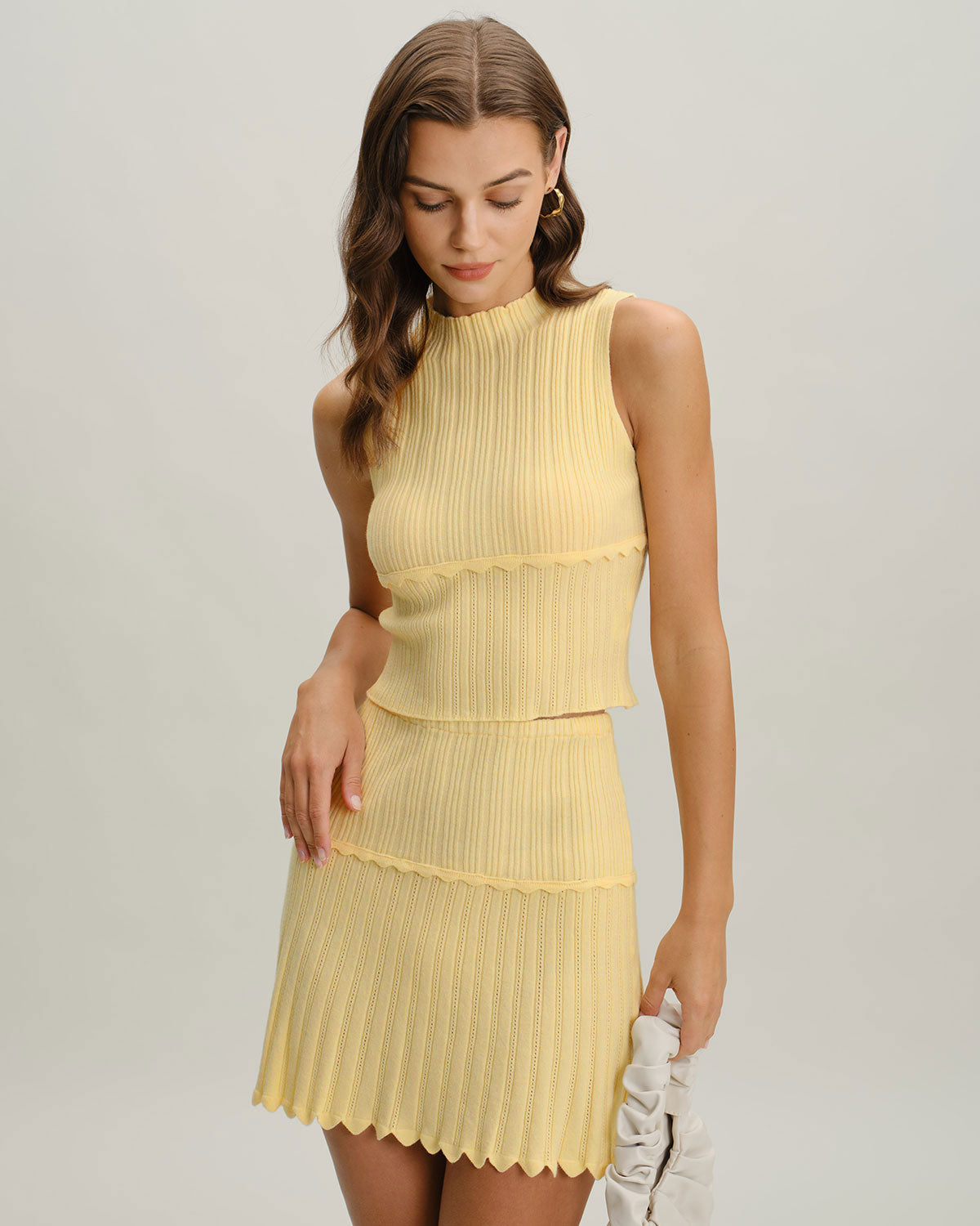 Yellow Elastic Waist Skirt Two-Piece Suit