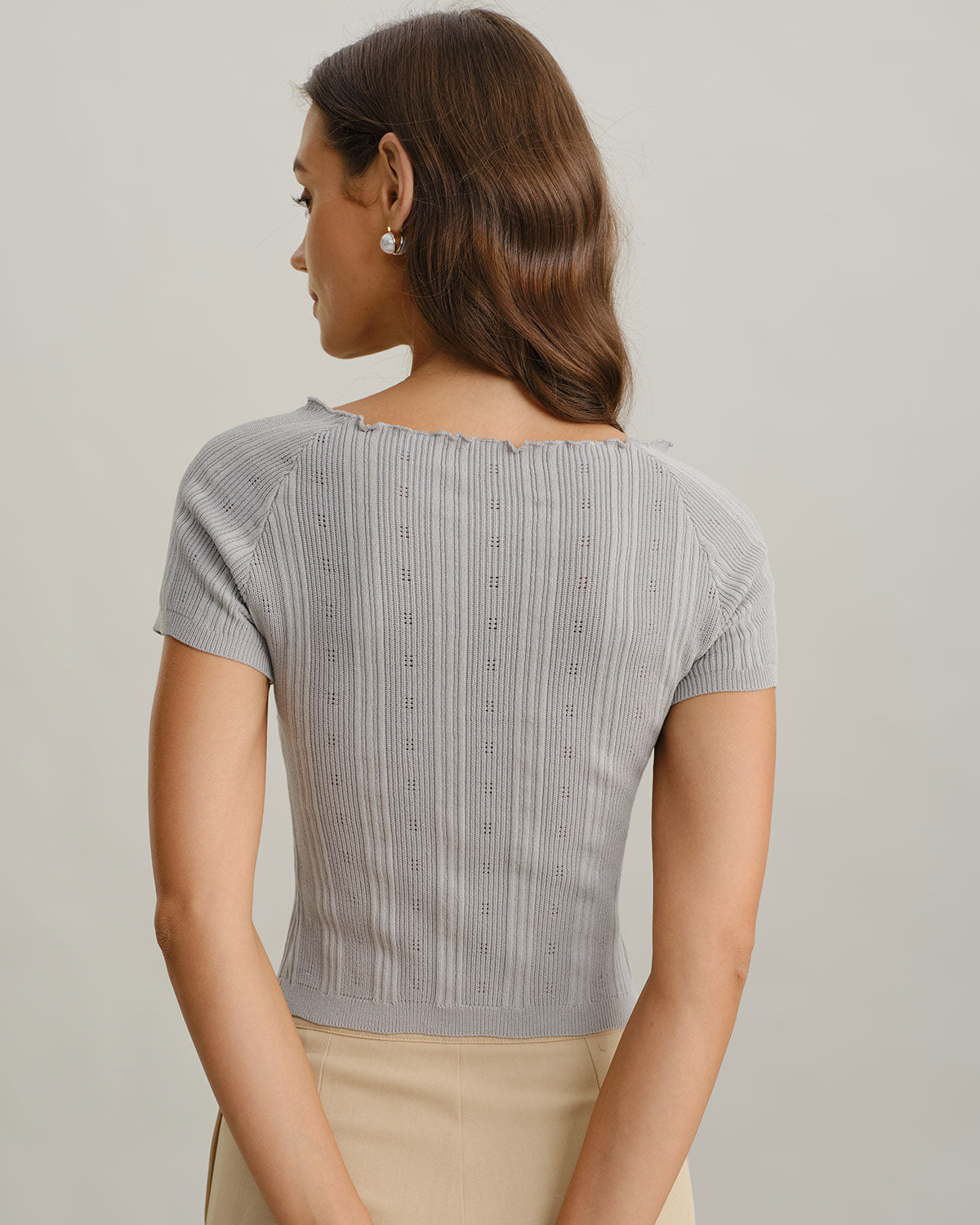 Grey Boat Neck Slim Knit Tee